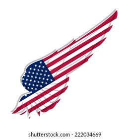 Wing with American flag on white background. Vector illustration