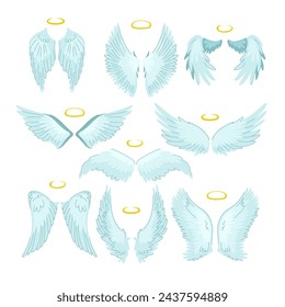 wing angel set cartoon. halo outline, cupid sketch, heaven eagle wing angel sign. isolated symbol vector illustration