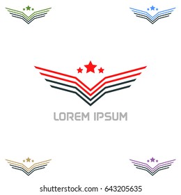 Wing army lowercase flat logo design template. Colorful media icon. Vision Logotype concept idea.