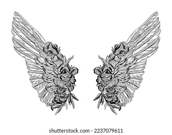 Wing of a bird, an angel. Lace and flowers.