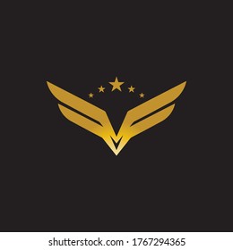 Wing bird gold falcon logo and symbol vector