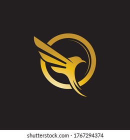 Wing bird gold falcon logo and symbol vector