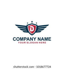 wing blue D logo design