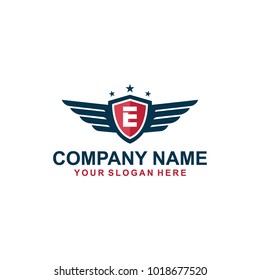 wing blue E logo design