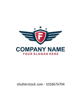 wing blue F logo design