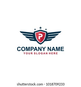 wing blue P logo design