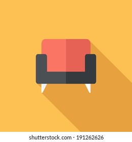Wing chair icon. Flat design style modern vector illustration. Isolated on stylish color background. Flat long shadow icon. Elements in flat design.