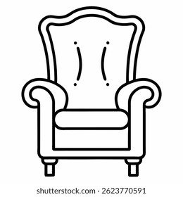 "Wing Chair Outline Icon on White Background – Minimal Armchair Furniture Symbol Vector Illustration