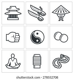 Wing Chun icons. Vector Illustration.