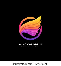 Wing With Circle Gradient Colorful Illustration Vector logo.