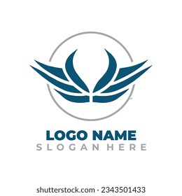 Diseño del logotipo de Wing Circle con fondo de concepto de color azul y gris