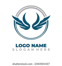 Diseño del logotipo de Wing Circle con fondo de concepto de color azul y gris