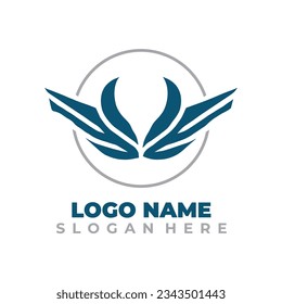 Wing Circle Logo Design With Blue and Grey Color Concept Background