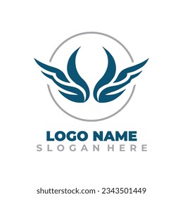 Diseño del logotipo de Wing Circle con fondo de concepto de color azul y gris