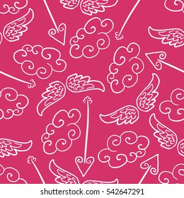 wing clouds and arrow seamless pattern on pink