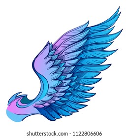 Wing with colorful feathers. Vector illustration isolated on white background.