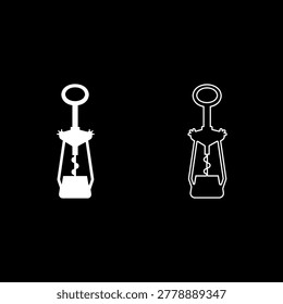 Wing corkscrew for opening wine bottles cork screw set icon white color vector illustration image simple solid fill outline contour line thin flat style