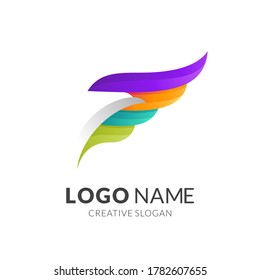 wing and eagle logo design, modern 3d logo style in gradient vibrant colors