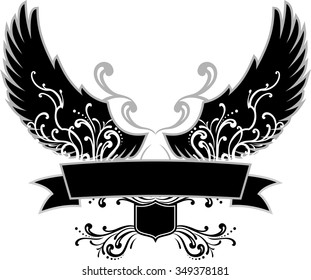 Wing Emblem-Abstract wings and banner, easy to edit and properly grouped