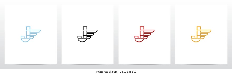 Wing Fast Outline Letter Logo Design J