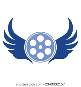 Wing film logo template design vector icon illustration. Film reel roll logo design vector icon.