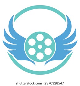Wing film logo template design vector icon illustration. Film reel roll logo design vector icon.