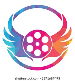 Wing film logo template design vector icon illustration. Film reel roll logo design vector icon.