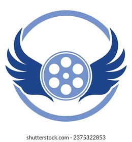 Wing film logo template design vector icon illustration. Film reel roll logo design vector icon.