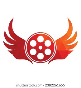 Wing film logo template design vector icon illustration. Film reel roll logo design vector icon.