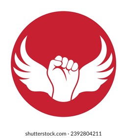 Wing fist logo vector design. Strong fist of a muscular man vector illustration.