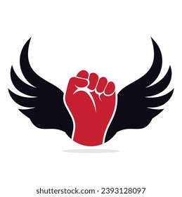 Wing fist logo vector design. Strong fist of a muscular man vector illustration.