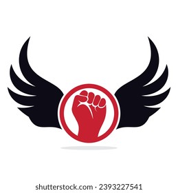 Wing fist logo vector design. Strong fist of a muscular man vector illustration.