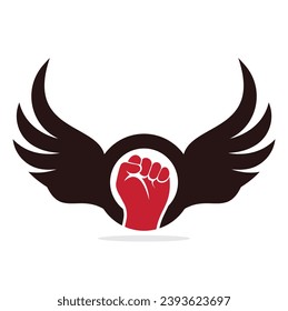 Wing fist logo vector design. Strong fist of a muscular man vector illustration.