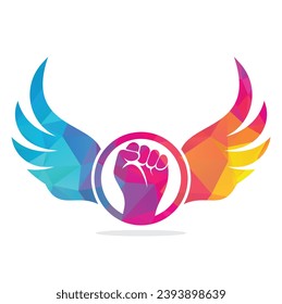 Wing fist logo vector design. Strong fist of a muscular man vector illustration.