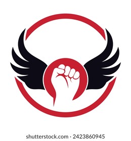Wing fist logo vector design. Strong fist of a muscular man vector illustration.