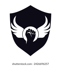 Wing fist logo vector design. Strong fist of a muscular man vector illustration.