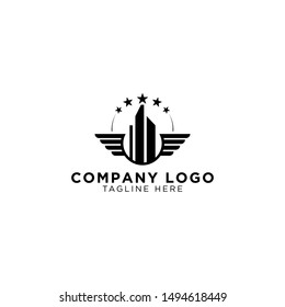 wing and five star buildings logo vector icon ilustration