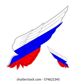 Wing with flag of Russia on white background. Vector illustration. Tricolor