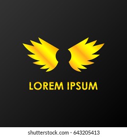 Wing, fly bird lowercase flat logo design template. Gold media icon. Vision Logotype concept idea.