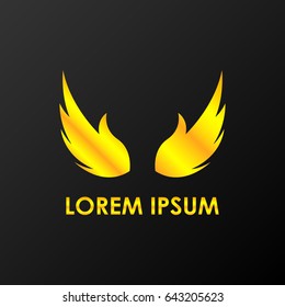 Wing, fly bird lowercase flat logo design template. Gold media icon. Vision Logotype concept idea.