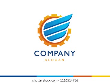 wing and gear logo design