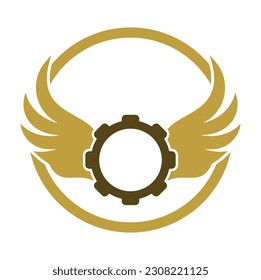 Design-Vektorgrafik des Wing-Fanggeräts. Wings cog Logo Symbol Illustration.