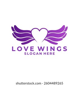 Wing with Heart line art logo design vector template
