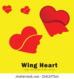 wing heart logo template, heart flying, romance, happy, celebration, love, love mate, love bite, valentine, icons, concept, illustration, 