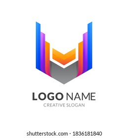 logotipo de hexágono de alas, ala y hexágono, logotipo combinado con un estilo de color 3d