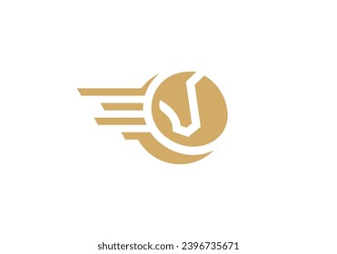 wing horse and head logo design. linear style luxury icon vector illustration.
