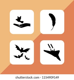 wing icon. 4 wing set with feather, bat, military fast plane and bird vector icons for web and mobile app