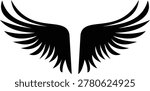 Wing icon angel wings, bird wings, feather wings symbols in black flat and line style vector, flying emblem badge icon pack for logo tattoo aviation fantasy design