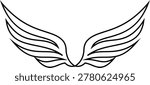 Wing icon angel wings, bird wings, feather wings symbols in black flat and line style vector, flying emblem badge icon pack for logo tattoo aviation fantasy design