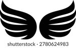 Wing icon angel wings, bird wings, feather wings symbols in black flat and line style vector, flying emblem badge icon pack for logo tattoo aviation fantasy design